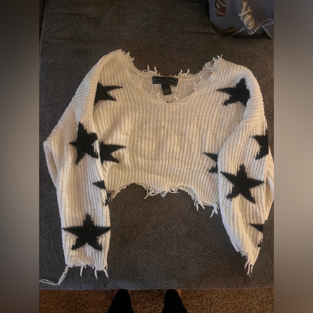 Frayed White Star Sweater
